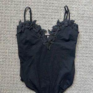Black floral appliqué bodysuit